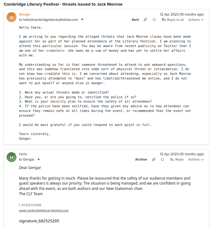 My sole email to the Cambridge Literary Festival My sole email to the Cambridge Literary Festival