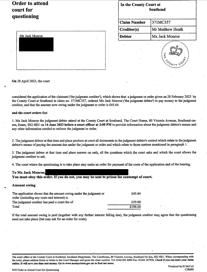 THe order requiring Jack to attend court The order requiring Jack to attend court
