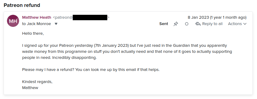 The email I sent to Jack asking for a refund The email I sent to Jack asking for a refund