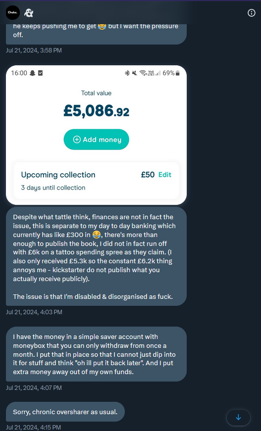 A screenshot of a private message showing the bank account Rebecca claims the money is in