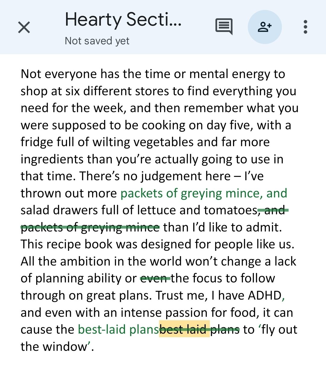 A screenshot of edits made to the manuscript