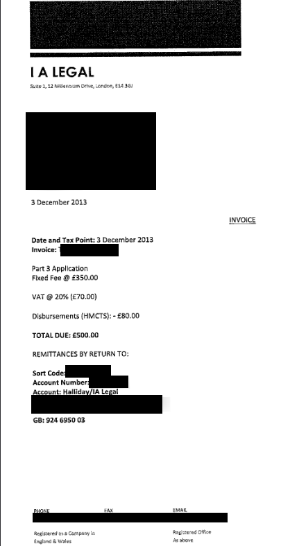 The invoice from I A Legal The invoice from I A Legal